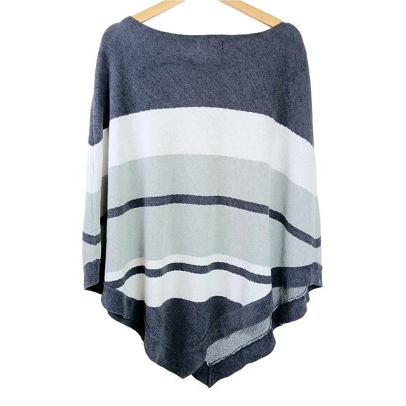 Barefoot Dreams Plus CozyChic UL Ocean Breeze Poncho Blue Water Multi Stripe NWT - Picture 4 of 5